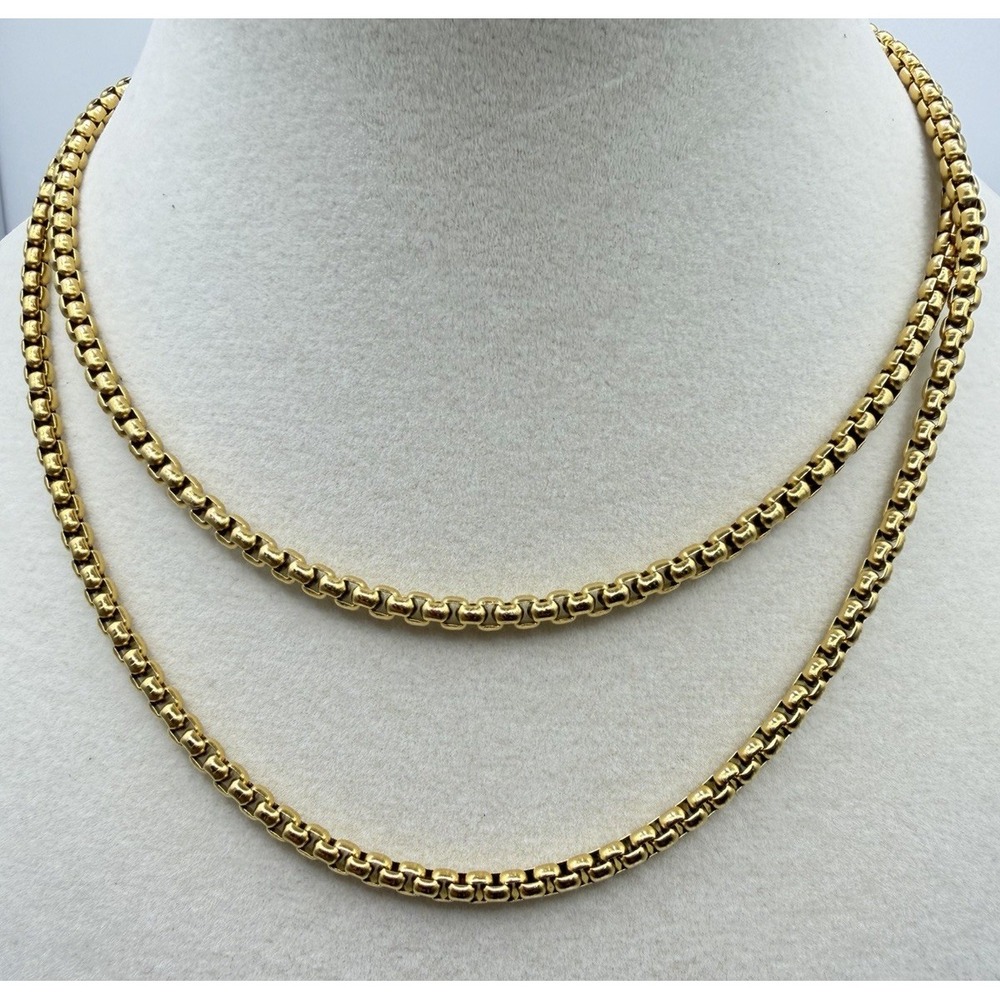 Gold Plated Stainless Steel Round Box Chain 30" Necklace Classic Long 24g